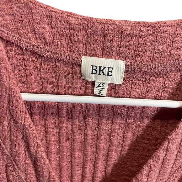 BKE Lace-Up Ribbed Knit Long Sleeve Top Womens XS Rose Pink - Picture 3 of 4